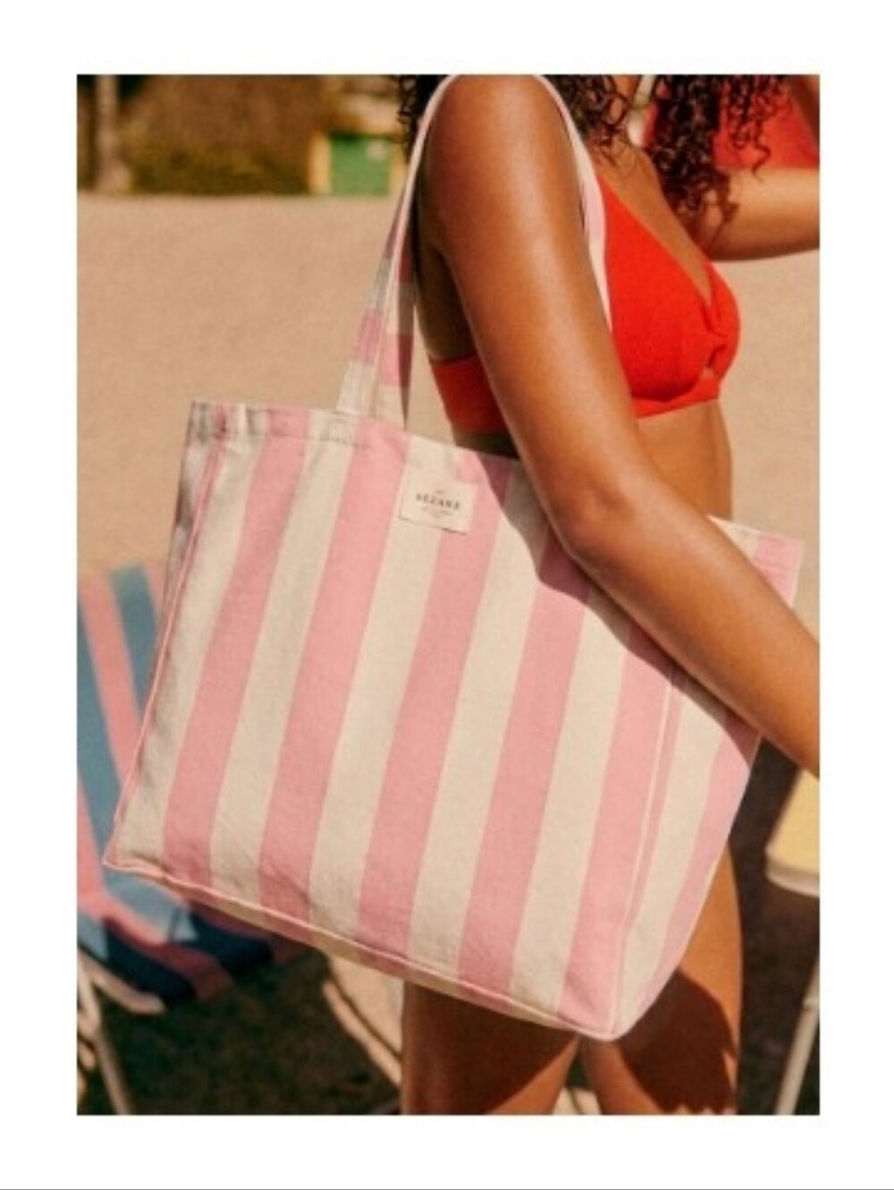 NWOT Sezane Pink Stripe Canvas Tote Bag